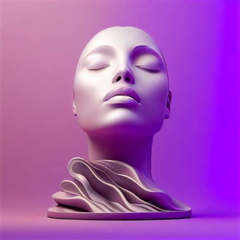 Um Busto Branco De Uma Mulher Os Olhos Fechados E Um Fundo Roxo E