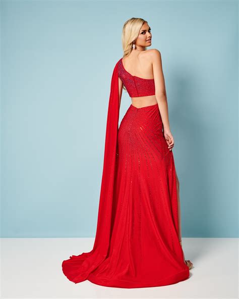 Rachel Allan 70384 Red Fiited One Shoulder Dress