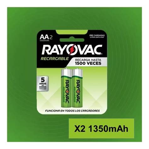 2 X Pilas Recargables AA RAYOVAC 1350 Mah 1 2V