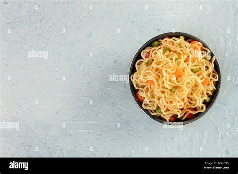 Instant Noodles With Carrot And Scallions Vegetable Soba Bowl Shot