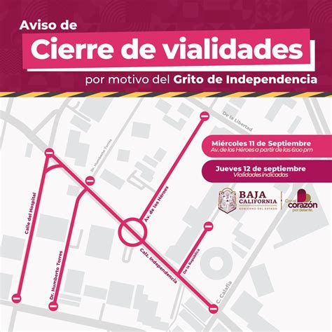 Avisa Gobierno de BC cierre de vialidades por festejos patrios en el