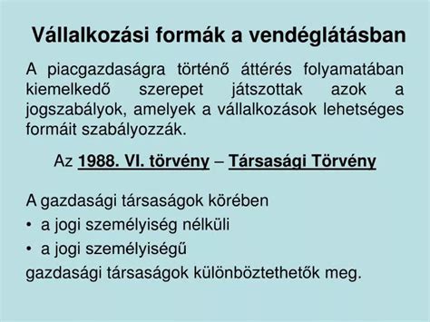 PPT Vállalkozási formák a vendéglátásban PowerPoint Presentation ID