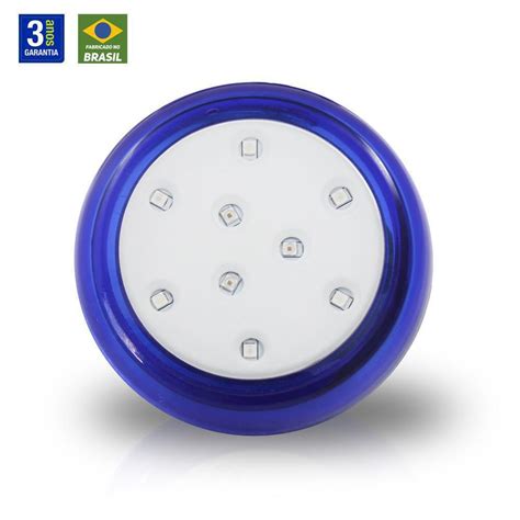 Kit 7 Luminária Piscina Led Branco Quente 9W 80Mm Corpo Azul Iluctron