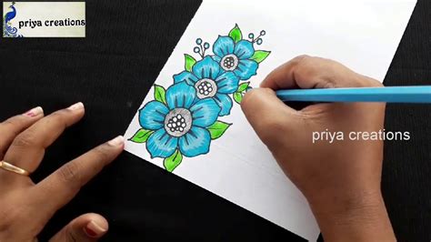 Easy Step By Step Drawing Of Flower Design Project Work Design Paper Decoration Idea Pencil