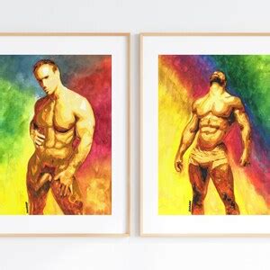 Set Of Watercolor Water Queer Artwork Print Nude Male Figure Homoerotic Gay Art Print