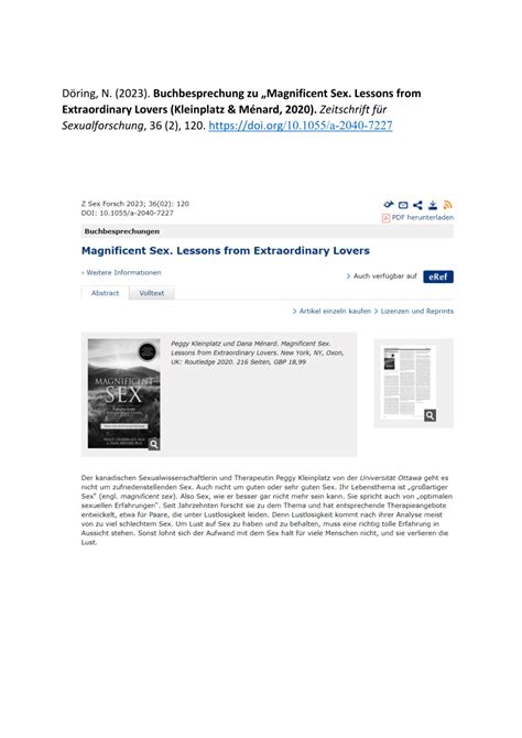 Pdf Buchbesprechung Zu „magnificent Sex Lessons From Extraordinary Lovers Kleinplatz