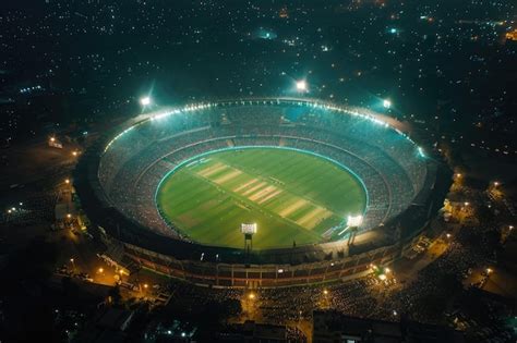 Aerial view of Qaddafi Stadium during night PSL match | Premium AI ...