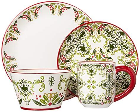 American Atelier 16-Piece Christmas-Themed Stoneware Dinnerware Set ...