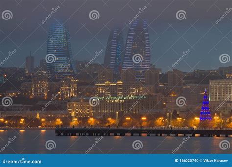 View of the Flame Towers, January Evening. Baku, Azerbaijan Editorial ...