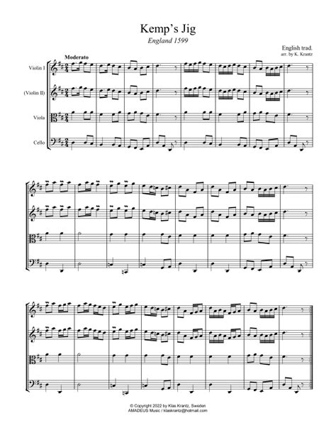 Kemp S Jig For String Trio Or Quartet Arr Klas Krantz By Trad