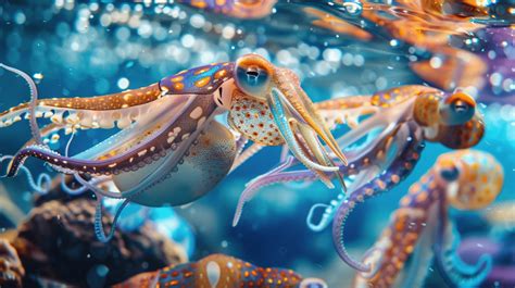 Colorful Squid Cuttlefish Underwater In Crystal Water Background