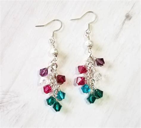 Birthstone Earrings Family Birthstone Earrings Swarovski - Etsy