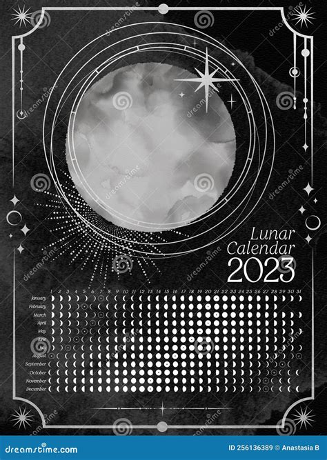 Calendario Lunar Vertical Oscuro De 2023 Para El Hemisferio Sur