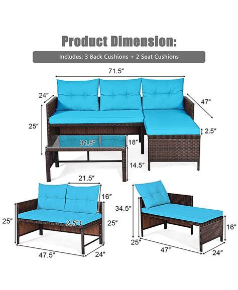 Costway 3pcs Patio Wicker Rattan Sofa Set Outdoor Sectional