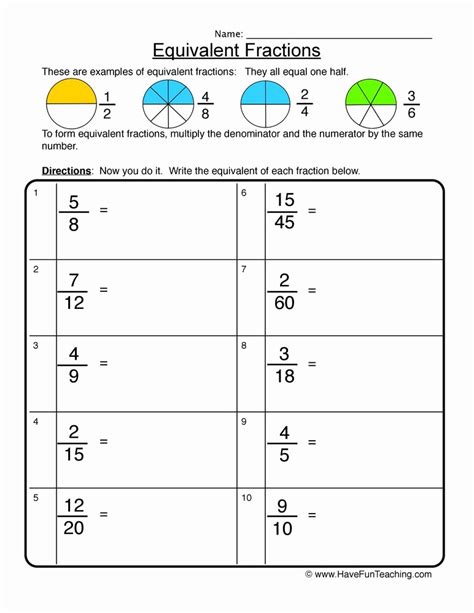 Worksheet For Equivalent Fractions