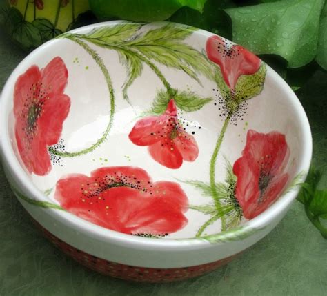 Garden Poppies In 2024 Painted Ceramic Plates Pottery Painting