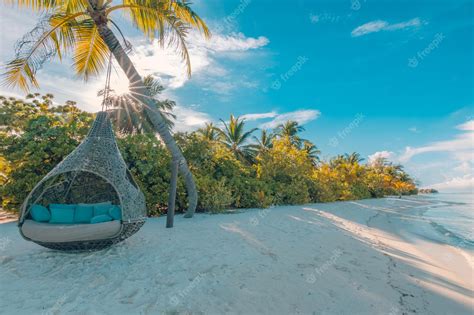 Premium Photo Romantic Maldives Beach Under Sunset Sky With Couple