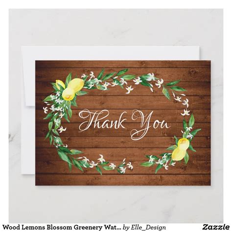 Wood Lemons Blossom Greenery Watercolor Thank You Card