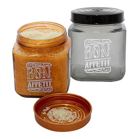 Conjunto De Potes De Vidro Tampa Bon Appetit Preto E Bronze 1l 2