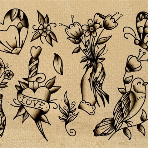 Traditional Tattoo Style Flash Sheet Print Etsy