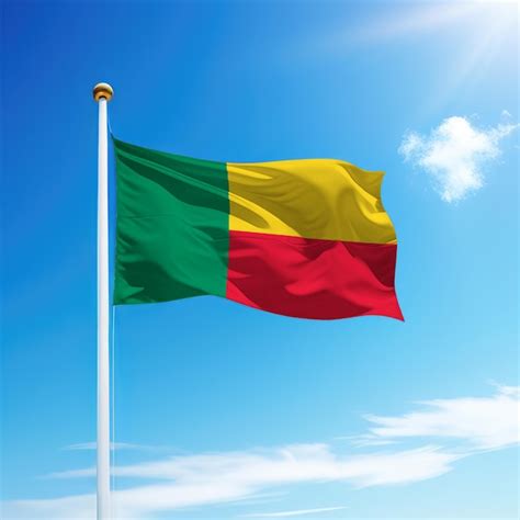 Premium Photo Waving Flag Of Benin On Flagpole With Sky Background