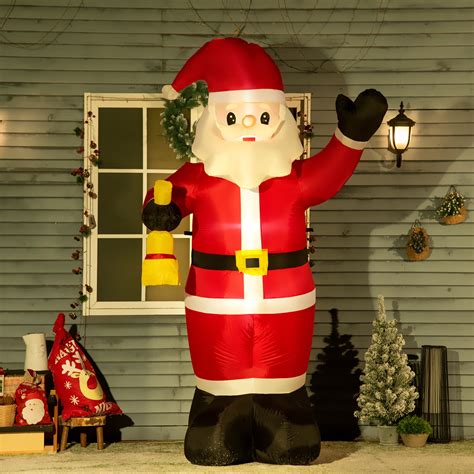 Homcom 8ft Led Illuminated Christmas Inflatable Santa Claus With Bell