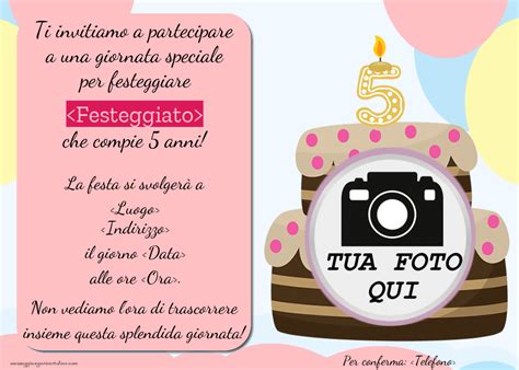 Invito Anni Con Foto Di Bimba E Torta Crea Inviti Personalizzati Di