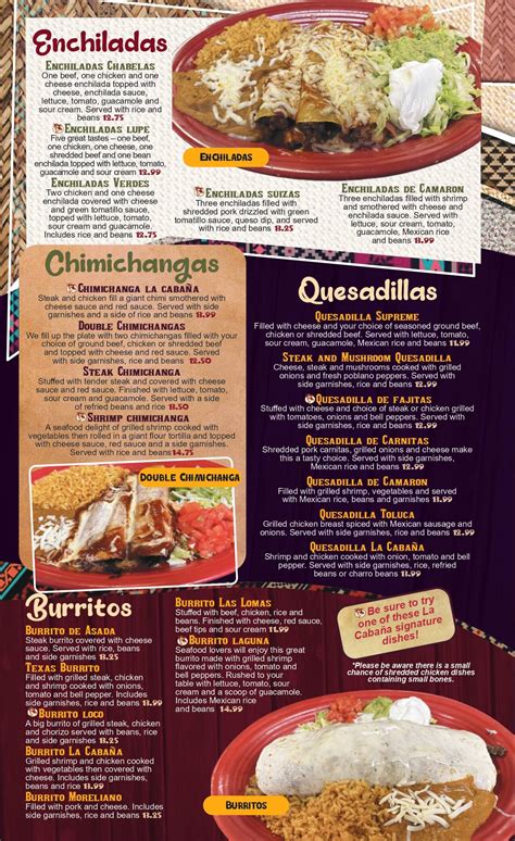 Menu La Caba A Mexican Restaurant