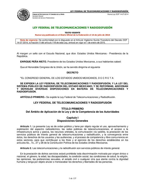 Ley Federal De Telecomunicaciones Y Radiodifusion Cmara De Diputados