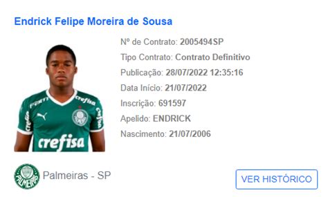 Primeiro contrato profissional de Endrick no Palmeiras é publicado no