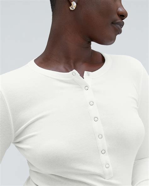 The Supima® Micro Rib Long Sleeve Henley White Everlane