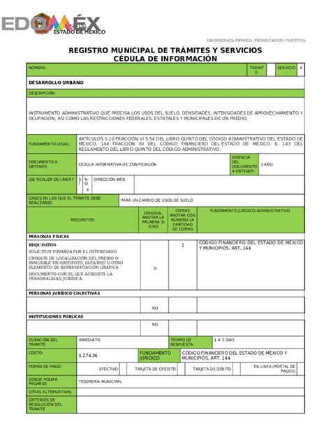 Registro Municipal De Trmites Y Servicios Cdula De Inacin Doc Template