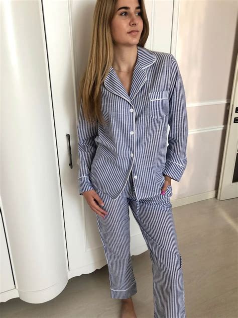 Organic Cotton Pajama Set Nightwear Women Sleepwear Stripe Etsy