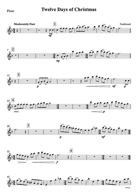 The Twelve Days Of Christmas Traditional Flute Sheet Music