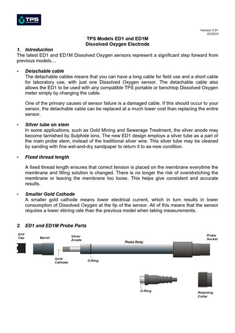 Ed1 123400 Dissolved Oxygen Sensor V301 Tps Pty Ltd Manual