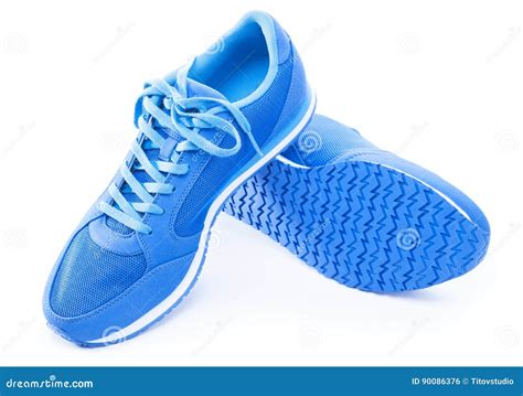 Pair Of Blue Sport Shoes On White Background Stock Photo Image Of