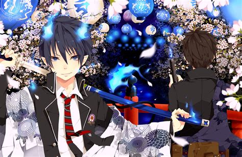 Ao No Exorcist Blue Eyes Flowers Gun Japanese Clothes Katana