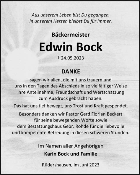 Traueranzeigen Von Edwin Bock Trauer Anzeigen De