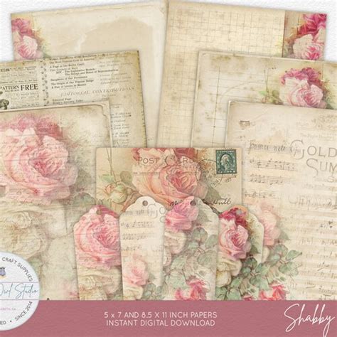 Shabby Rose Journal Paper Pack Journal Ephemera Digital Etsy