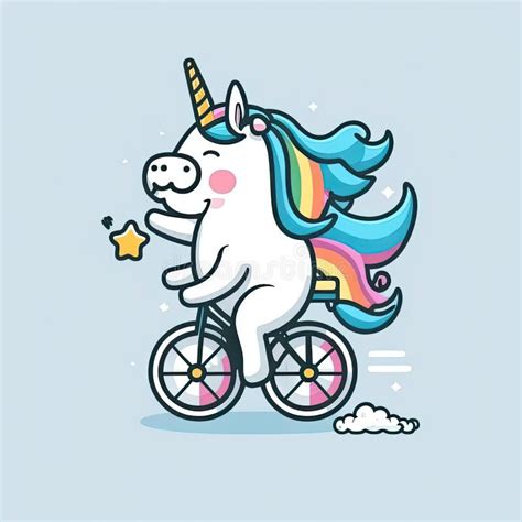 Pretty Unicorn Riding a Bike on Blue Background. Generative AI Stock Illustration - Illustration ...