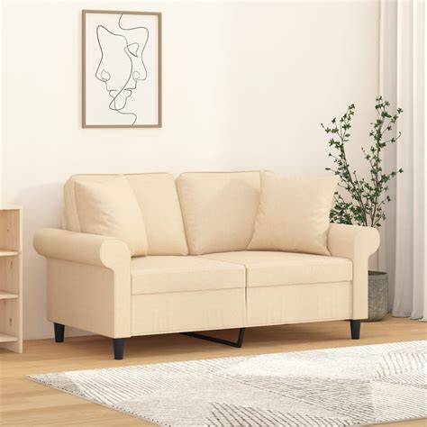 VidaXL 2 Osobowa Sofa Z Poduszkami Kremowa 120 Cm Tkanina VidaXL