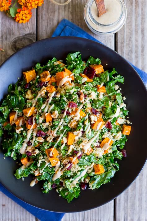 Fall Quinoa Salad With Kale Sweet Potato And Maple Tahini Dressing