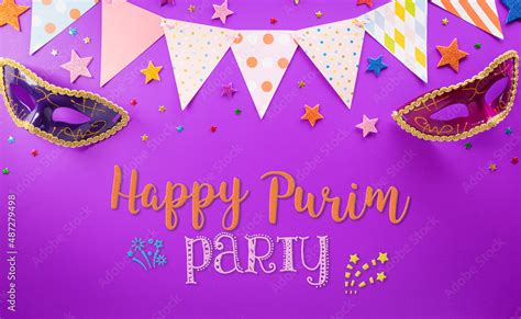 Happy Purim Carnival Decoration Concept Made From Mask And Sparkle Star