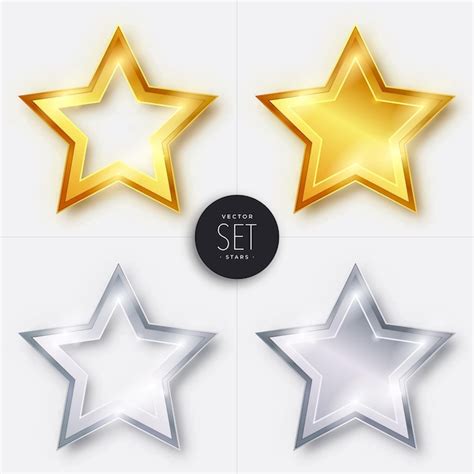 Conjunto De Estrellas Doradas Y Plateadas Ilustraci N Vectorial