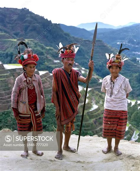 Ifugao People Members Of An Ethnic Group Wearing Traditional Costumes Banaue Rice Terraces