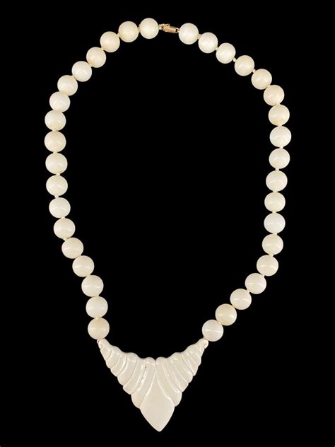 Vintage White Coral Beaded Statement Necklace 14KT Gold Clasp EBay