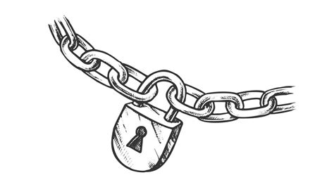 Steel Chain And Brass Padlock Monochrome Vector 17441973 Vector Art At