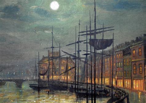 Walter Linsley Meegan Whitby Harbour By Moonlight 19th Century Oil