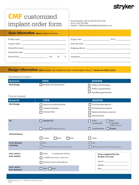 Fillable Online Customized Implant Order Form Update Fax Email Print