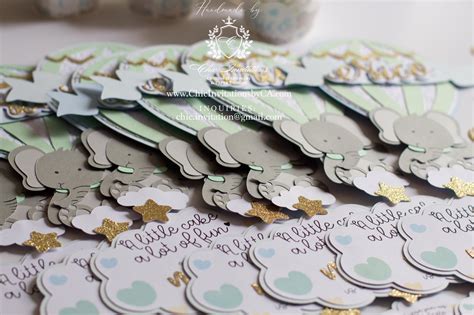 Elephant Handmade Invitation Baby Shower Invitation Hot Air Balloon Chic Invitations